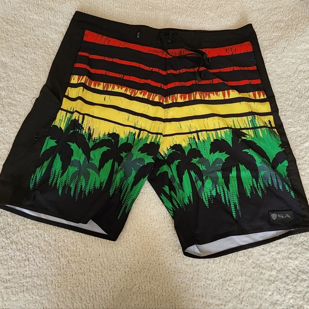 SA Gear Rasta Striped Unlined Swim Shorts 42 Waist